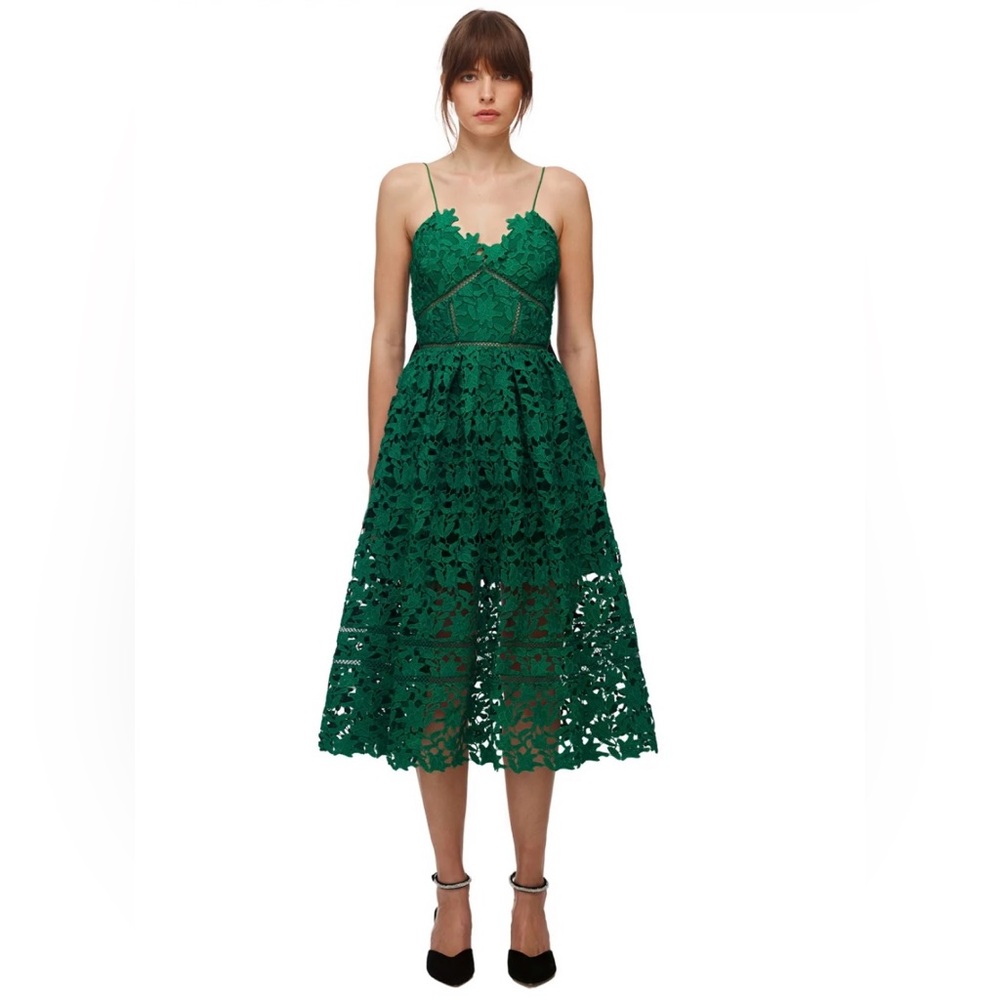 Self-Portrait Green Azaelea Midi Dress